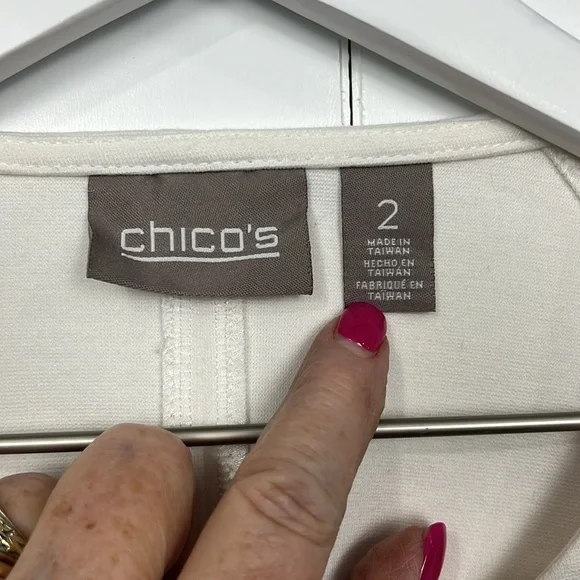 Chico”s Womens Open Front Jacket 2 (L) Cream Tan Black Color Block Ponte Elegant - Picture 2 of 11